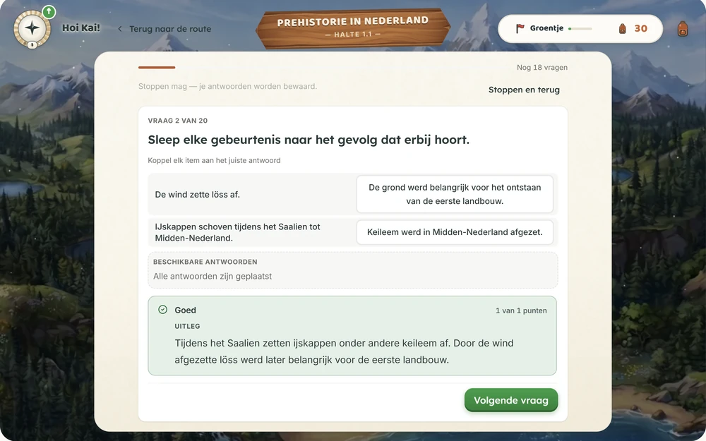 Oefenvraag met directe feedback in Mijn Nomade