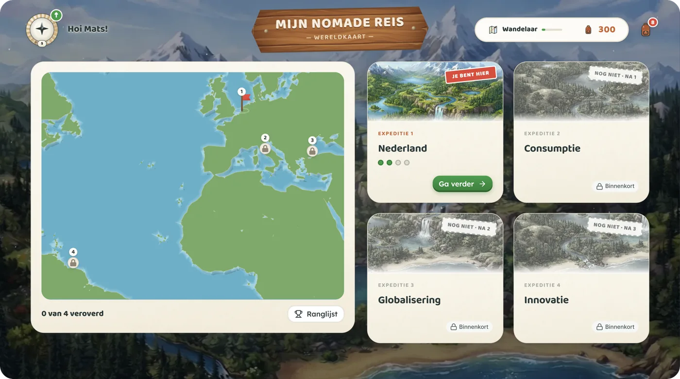 Wereldkaart Mijn Nomade Reis — expedities in de digitale leerlingomgeving
