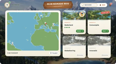 Mijn Nomade Reis — wereldkaart in de digitale leerlingomgeving